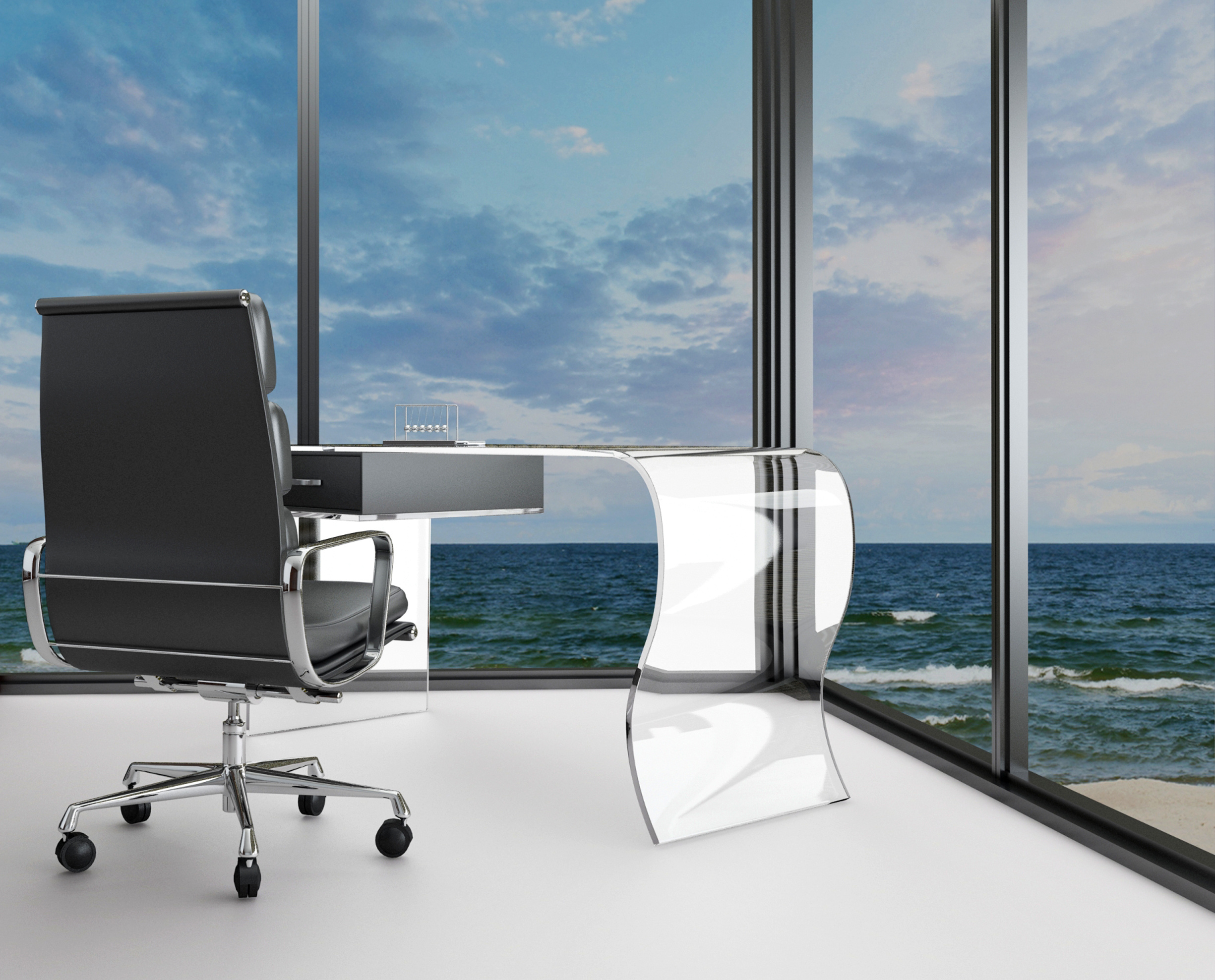 Modern Office Seascape Room with desk and chair - Ace Janitorial Services